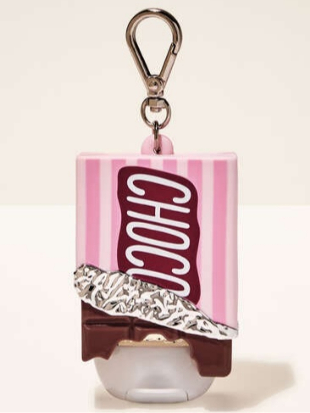 Bath & Body Works Pink Striped Chocolate Bar Hand Sanitizer Keychain